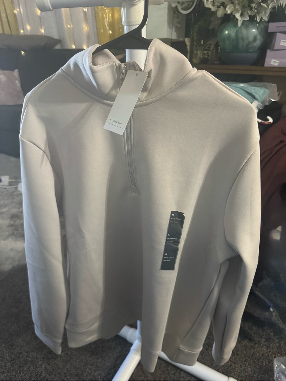 Neutral Half-Zip Hoodie - Light Taupe